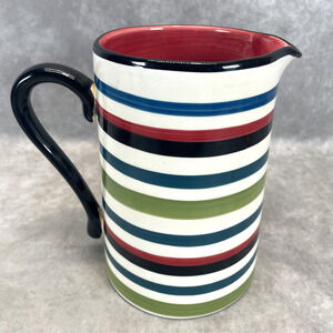 HTF Living Art "Roy" Ceramic Striped Pitcher Jug 7" Multi Colored Hand Painted
